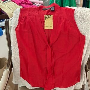 Avenue Red Sleeveless Tie-Front Blouse